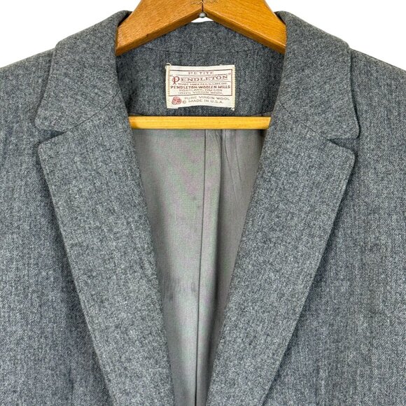 Vtg 80s Pendleton Women’s Petite Large? Gray Wool Blazer Jacket Wool USA - Picture 2 of 10
